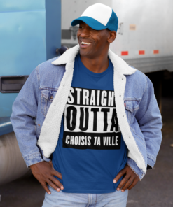 mockup of a man wearing a customizable t shirt and trucker hat in the street 29475